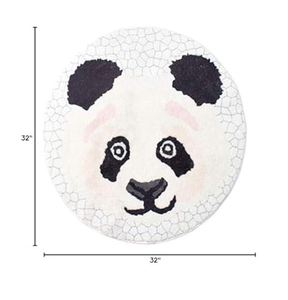 Fennco Styles Kids Cartoon White Panda Shag Area Rug 32" Round - Animal Design Soft Non-Slip Fleece Play Mat for Boys Girls Bedroom Décor, Kids Playroom, Living Room, Nursery Décor