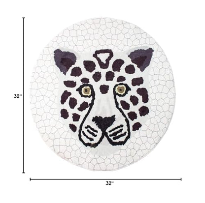 Fennco Styles Kids Cartoon White Panda Shag Area Rug 32" Round - Animal Design Soft Non-Slip Fleece Play Mat for Boys Girls Bedroom Décor, Kids Playroom, Living Room, Nursery Décor