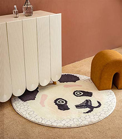 Fennco Styles Kids Cartoon White Panda Shag Area Rug 32" Round - Animal Design Soft Non-Slip Fleece Play Mat for Boys Girls Bedroom Décor, Kids Playroom, Living Room, Nursery Décor