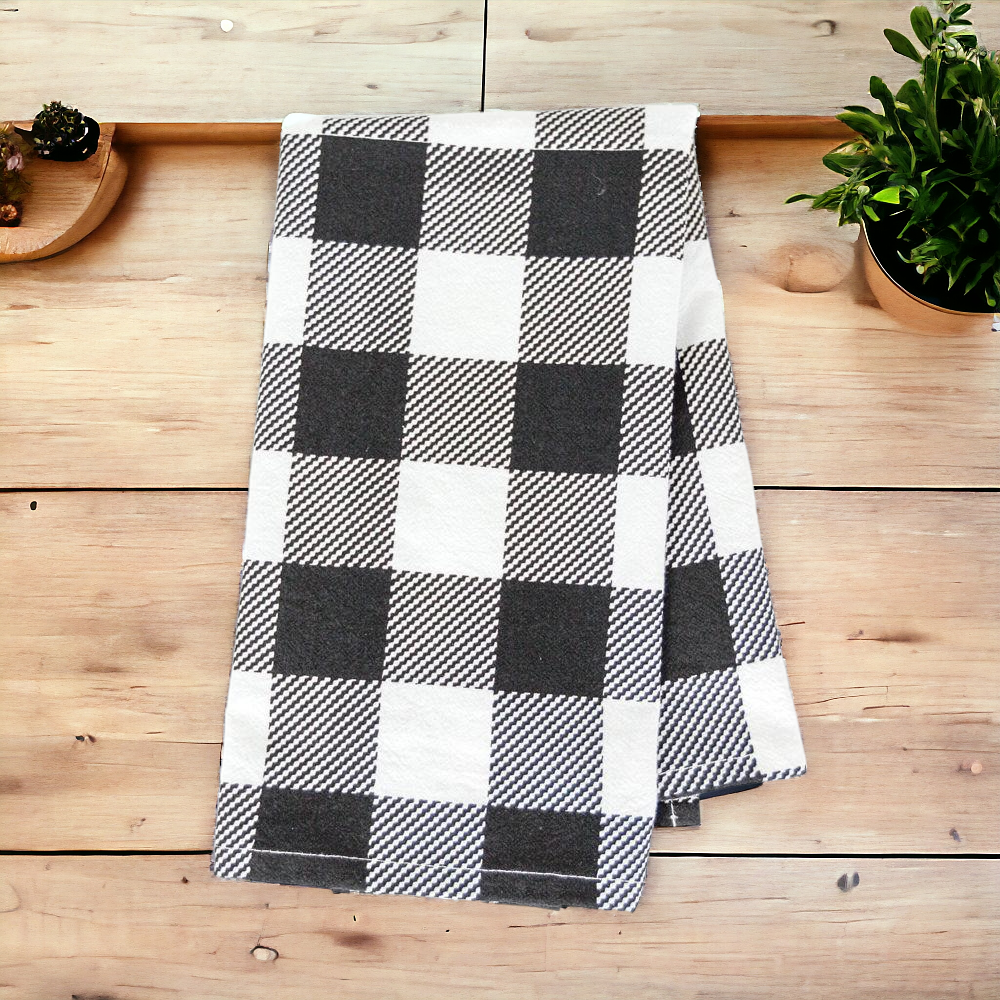 Buffalo Check Kitchen Hand Towel 17x24 Black White Cotton Farmhouse