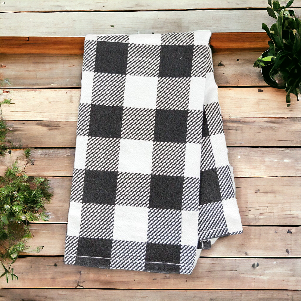 Buffalo Check Kitchen Hand Towel 17x24 Black White Cotton Farmhouse