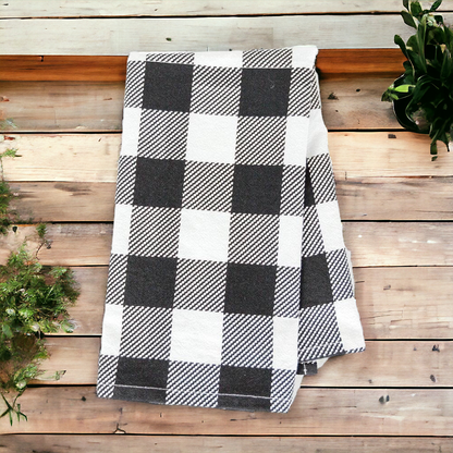 Buffalo Check Kitchen Hand Towel 17x24 Black White Cotton Farmhouse