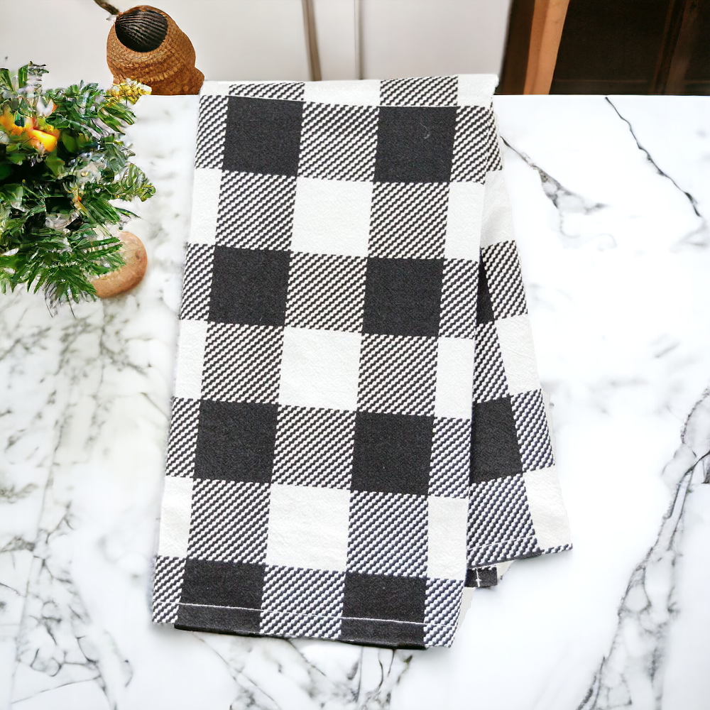 Buffalo Check Kitchen Hand Towel 17x24 Black White Cotton Farmhouse