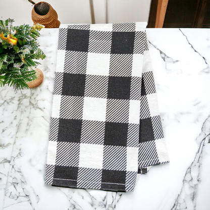 Buffalo Check Kitchen Hand Towel 17x24 Black White Cotton Farmhouse