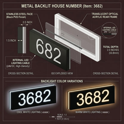 Metal Backlit Address Plaque – Custom LED House Address Sign