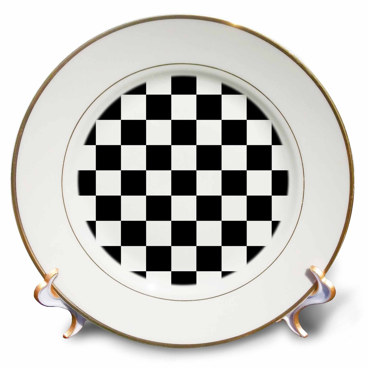 3dRose InspirationzStore Patterns - Check Black and White Pattern - Checkered Checked Squares Chess Checkerboard or Racing car Race Flag - Plates (cp_154527)