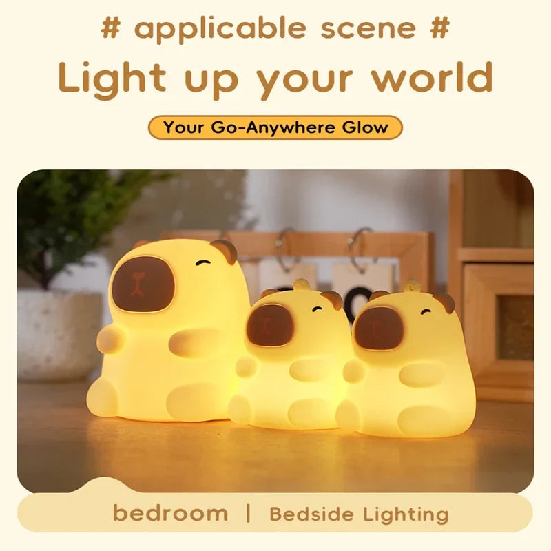 Capybara Cute Night Light, Squishy Lamp Xmas Gifts Toys, Rechargeable LED Dimmable Silicone Nightlight for Kids