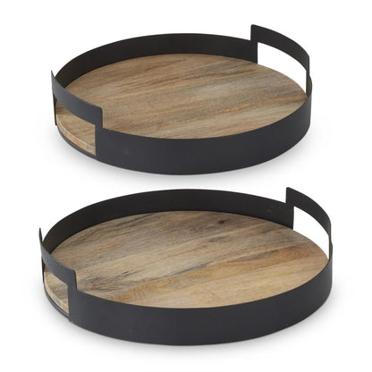 16 inch Black Metal Edge Wood Nesting Trays (Set of 2)